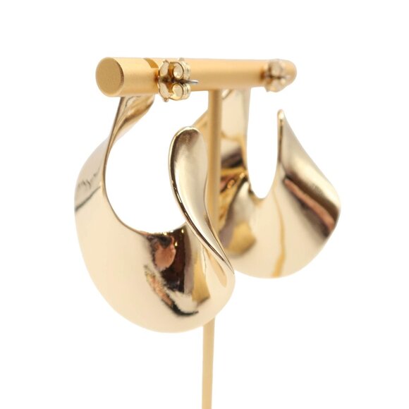 OPEN EDIT Liquid Twist Hoop Gold Tone Statement Chunky Earrings Unsigned 2" - Picture 5 of 5